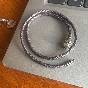 Pandora Purple Braided Leather Bracelet with Silver Clasp